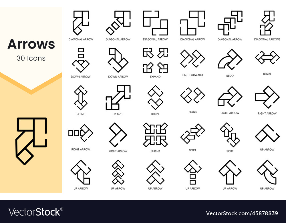 Set of arrows icons simple outline style vector image Set of arrows icons simple outline style