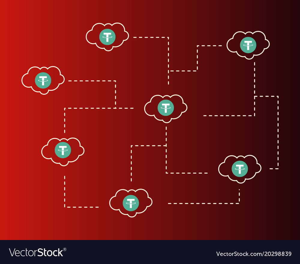 Tether cryptocurrency cloud on red background