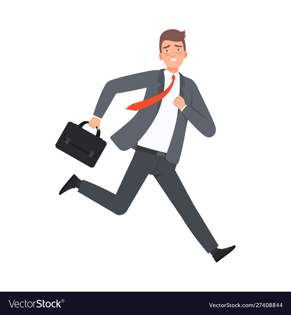 Businessman running with case character