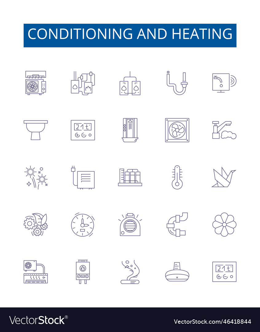 Conditioning and heating line icons signs set