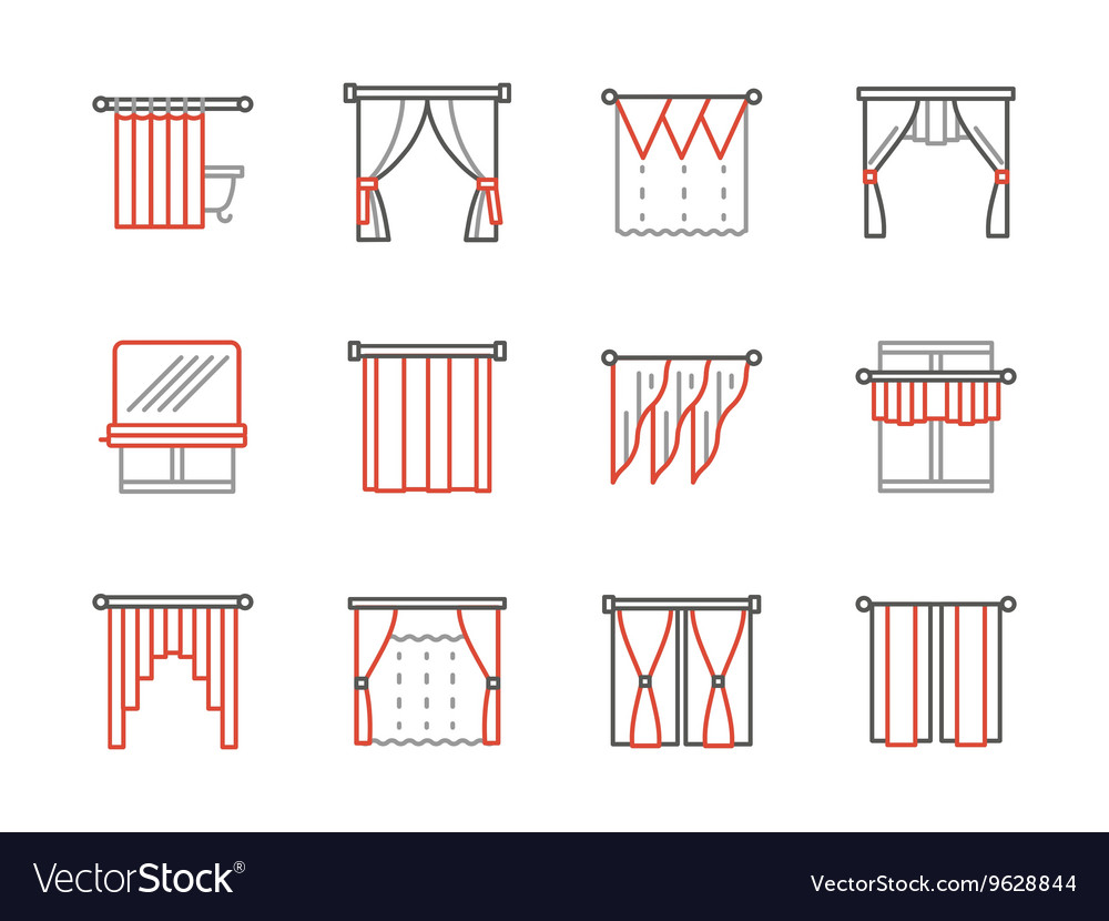 Curtains Salon Black And Red Line Icons Royalty Free Vector