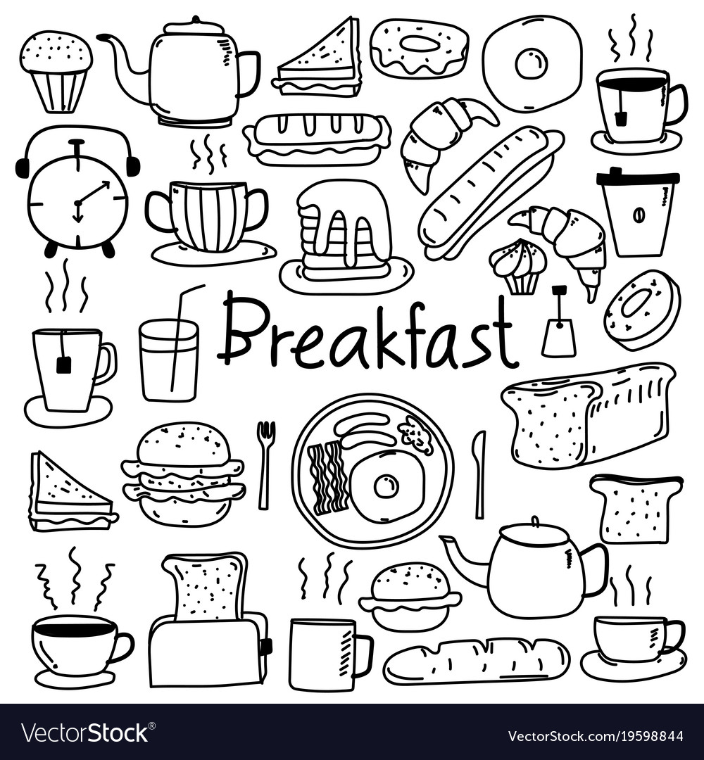 Hand drawn doodle breakfast set