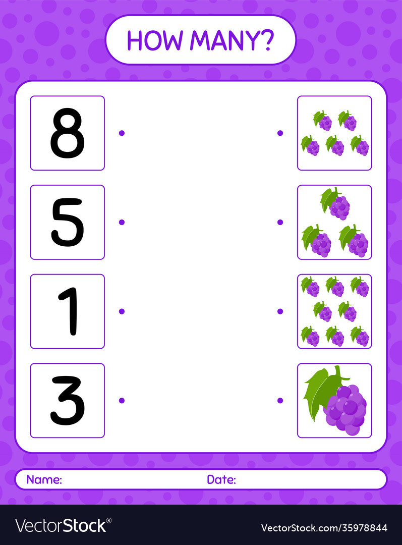How many counting game with grape worksheet vector image How many counting game with grape worksheet