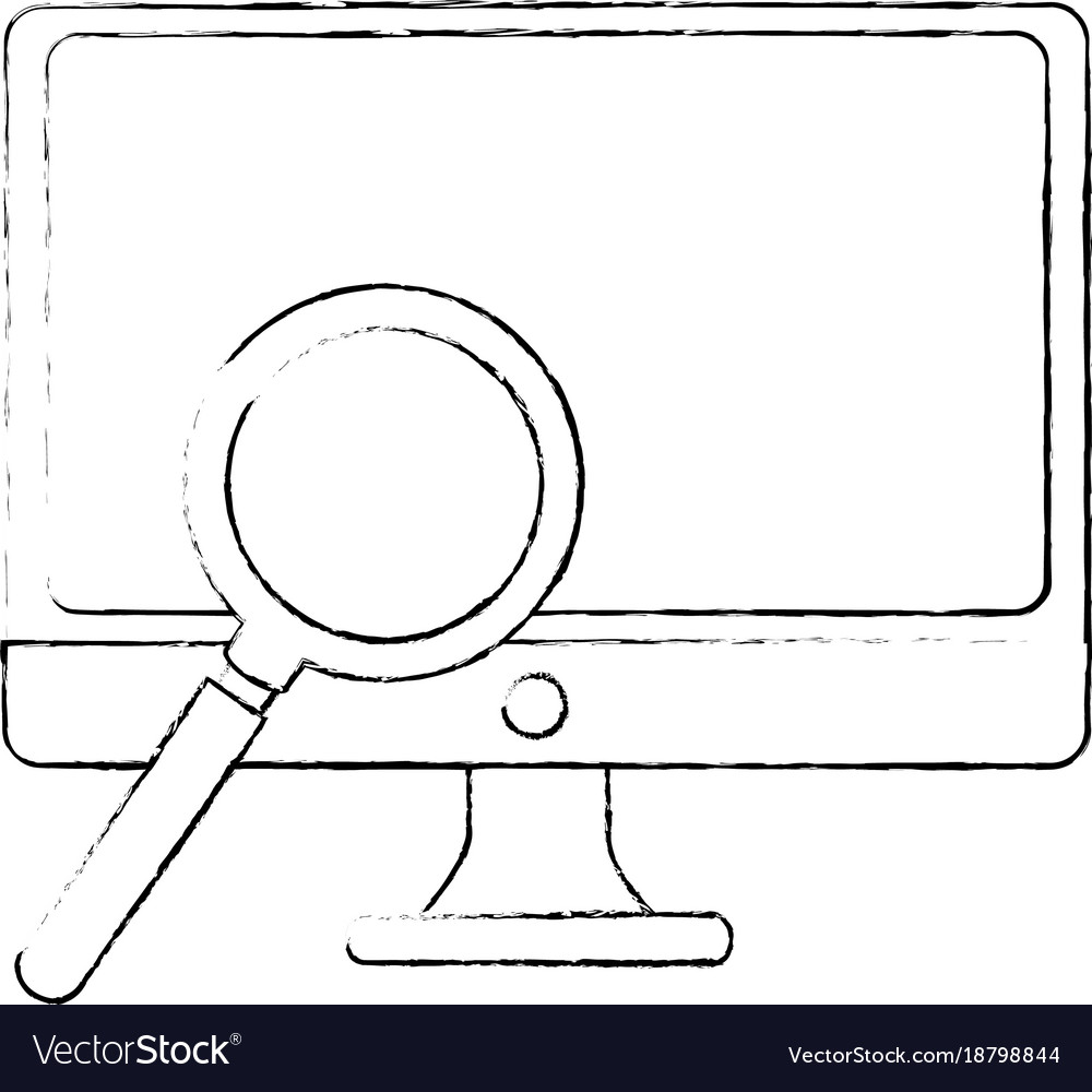 Monitor computer with magnifying glass