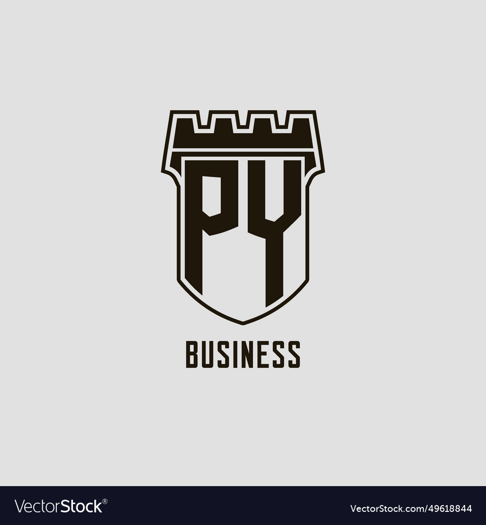 Monogram py with shield fortress logo design style
