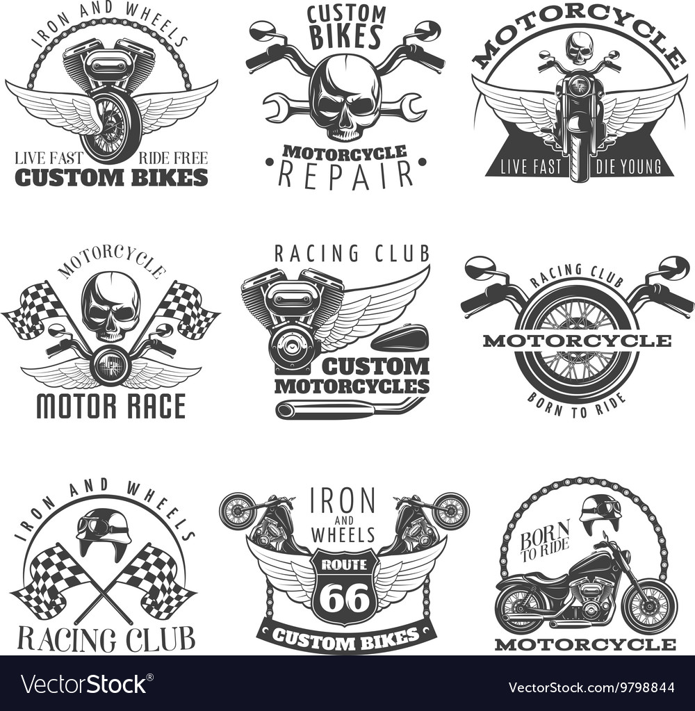 Motorcycle black emblem set Royalty Free Vector Image