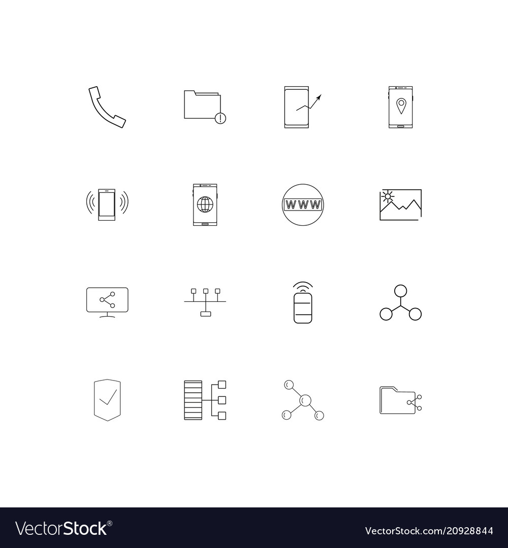 Network and database linear thin icons set