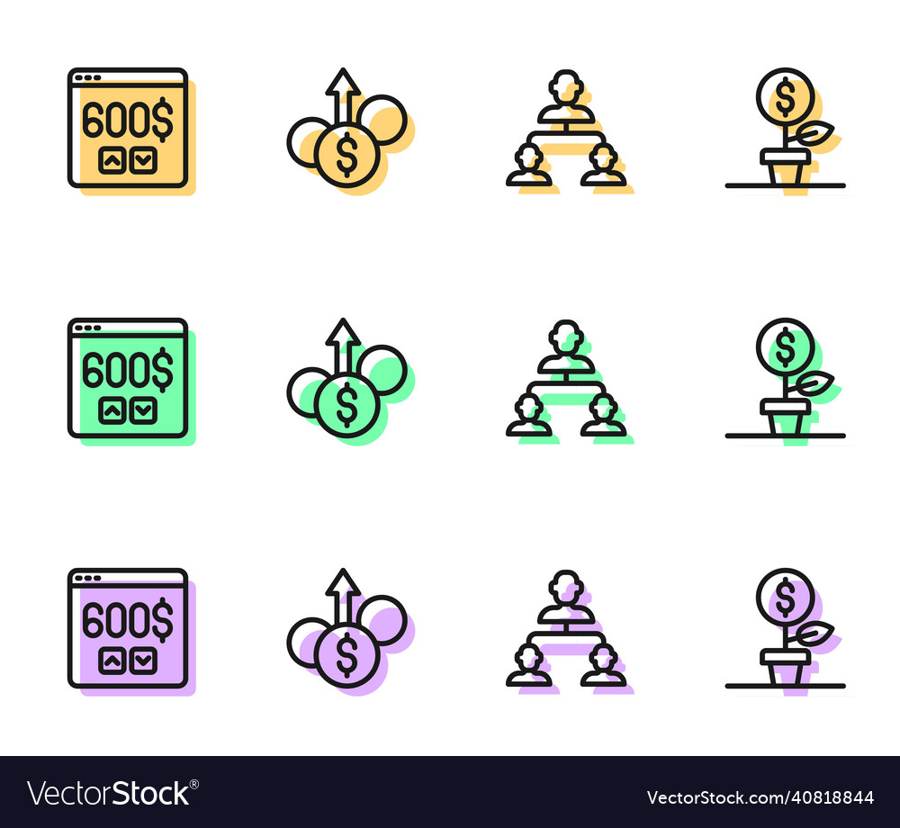 Set line employee hierarchy monitor with dollar Vector Image Set line employee hierarchy monitor with dollar
