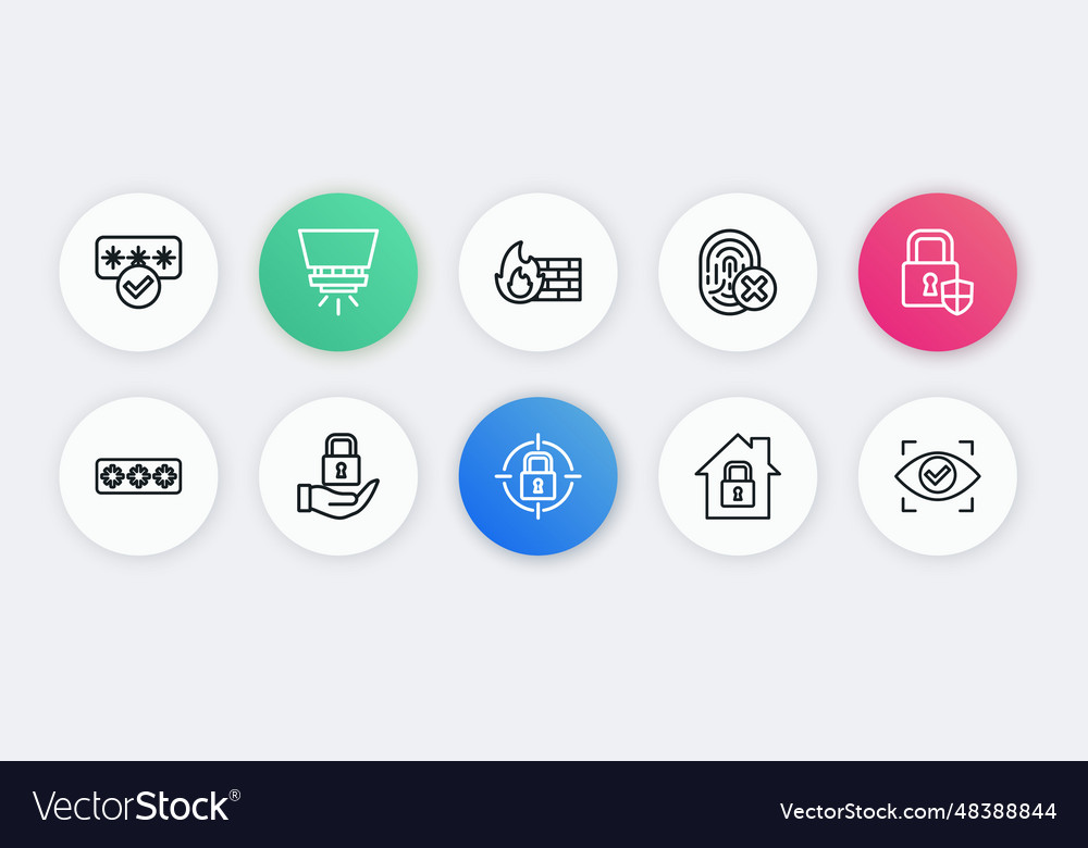 Set line lock shield security with password vector image Set line lock shield security with password