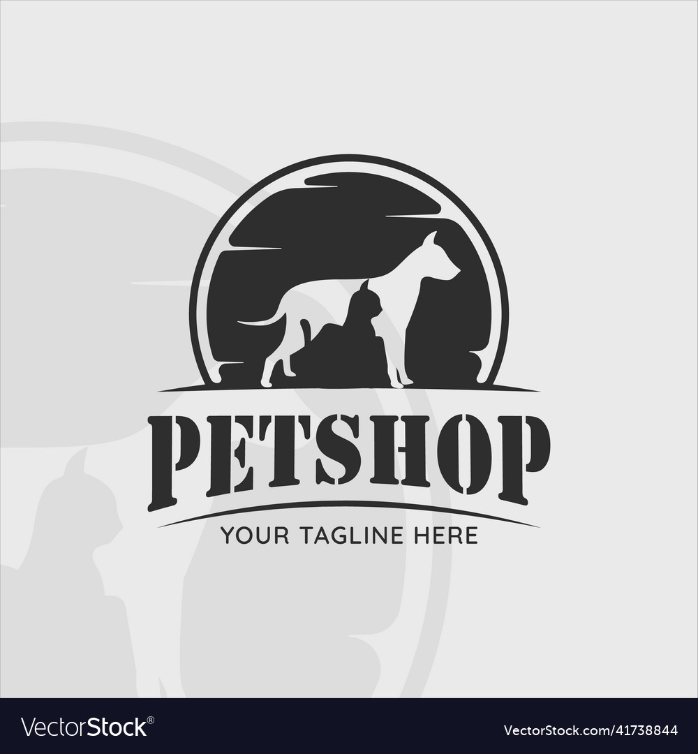 Silhouette Dog And Cat Vintage Logo Template Icon Vector Image