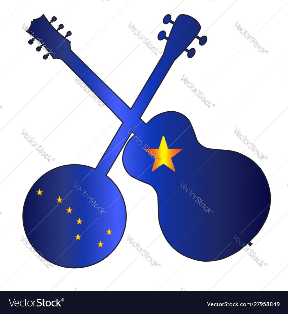 Alaska state flag banjo and guitar silhouette