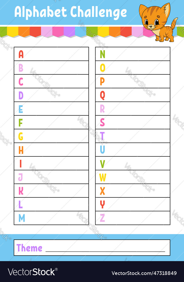 Alphabet challenge educational activity worksheet Vector Image