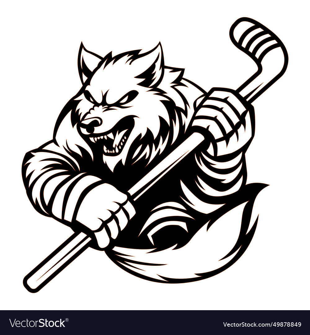 Angry wolf hockey team logo mascot emblem Vector Image