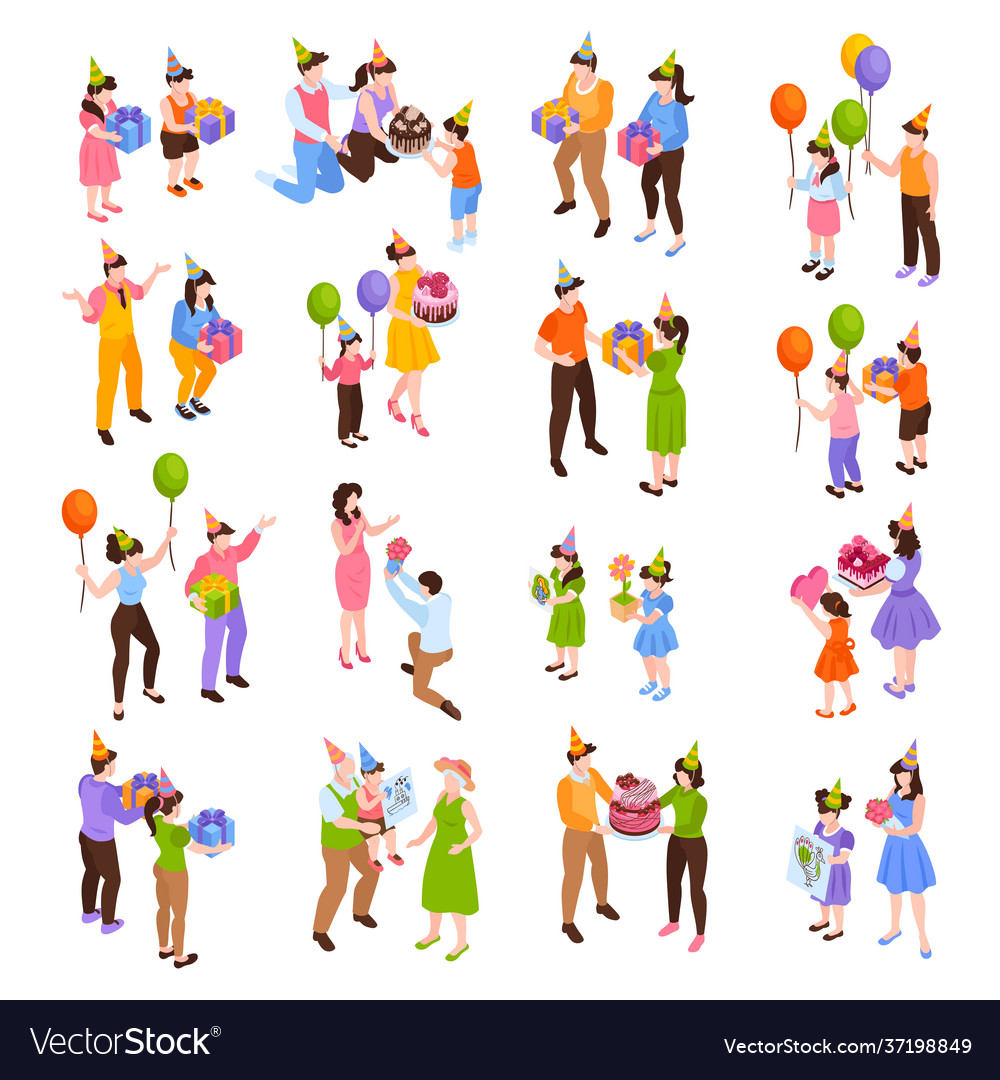 Birthday congratulation icons set vector image Birthday congratulation icons set