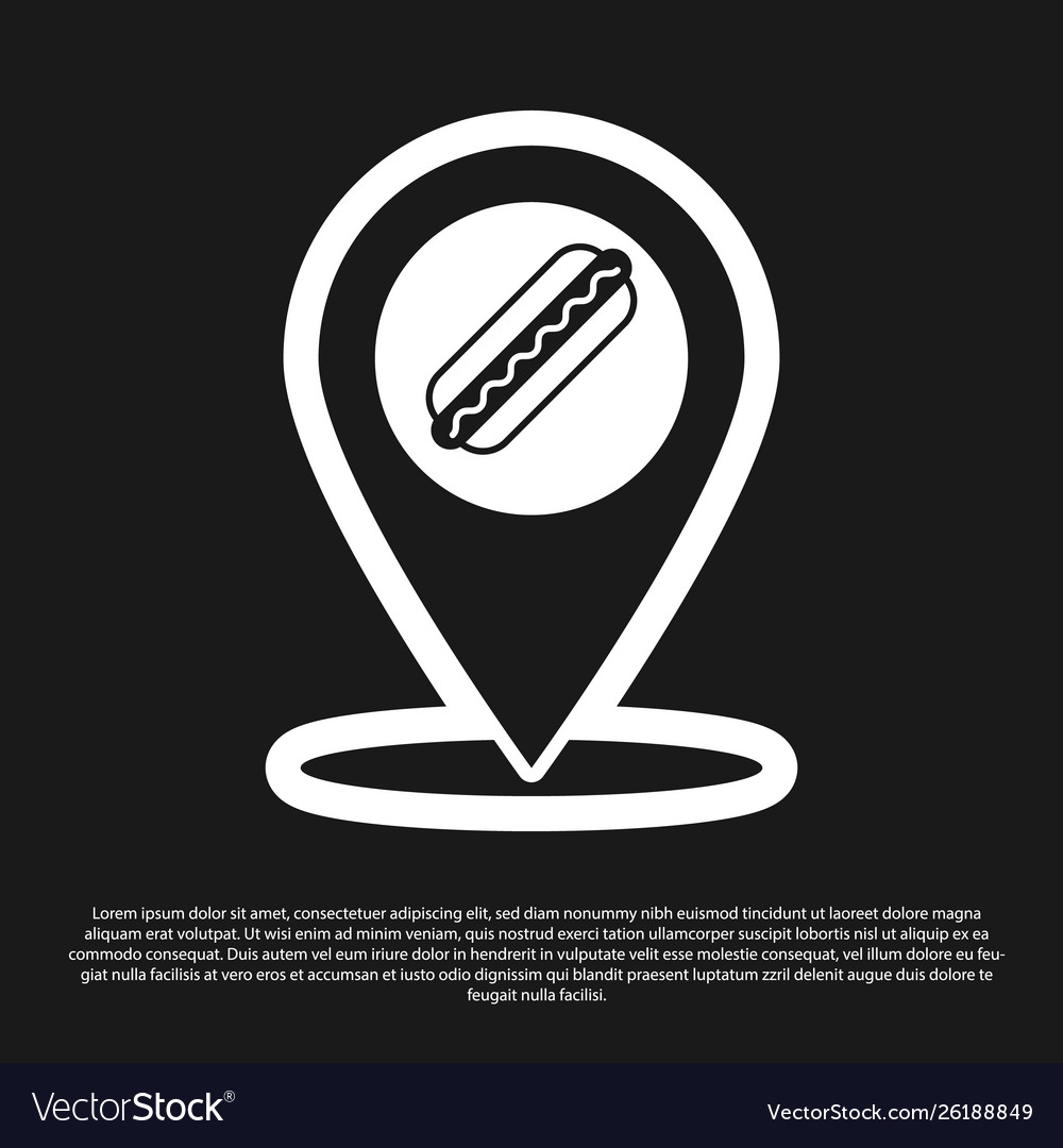 Black map pointer with fast food hotdog icon