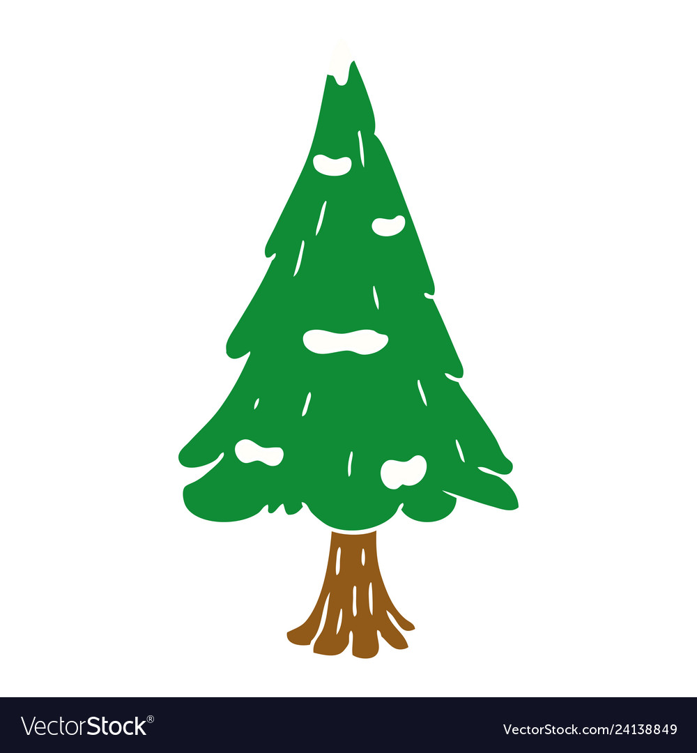 Cartoon doodle single snow covered tree Royalty Free Vector