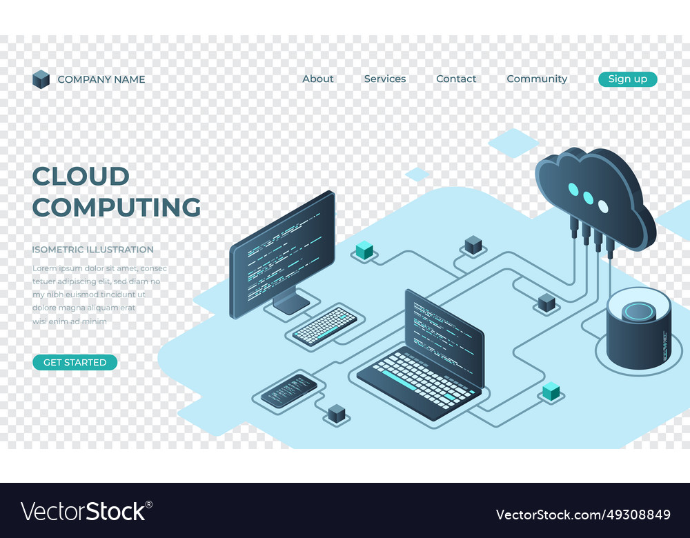 Cloud computing isometric landing page vector image Cloud computing isometric landing page