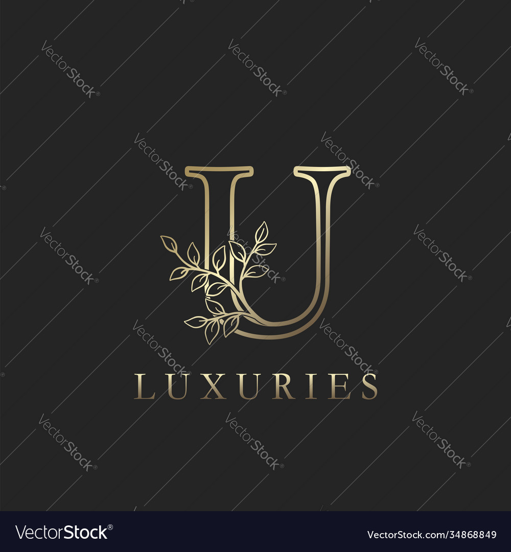 Gold luxury floral leaf initial letter u logo