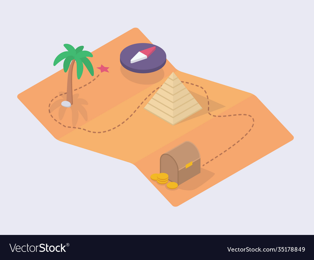 Gold treasure map icon isometric with modern