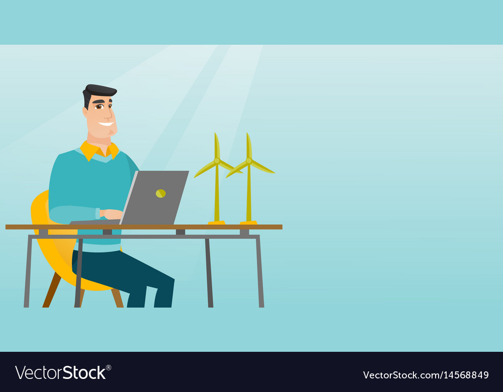Man working with model of wind turbines