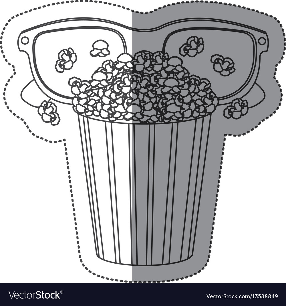 Monochrome contour sticker with popcorn cup Vector Image