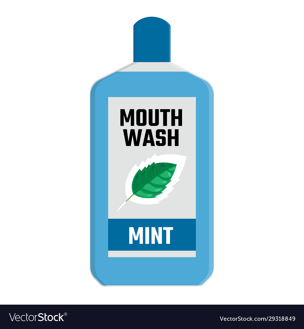 Mouthwash blue color with green mint leaf cartoon Vector Image