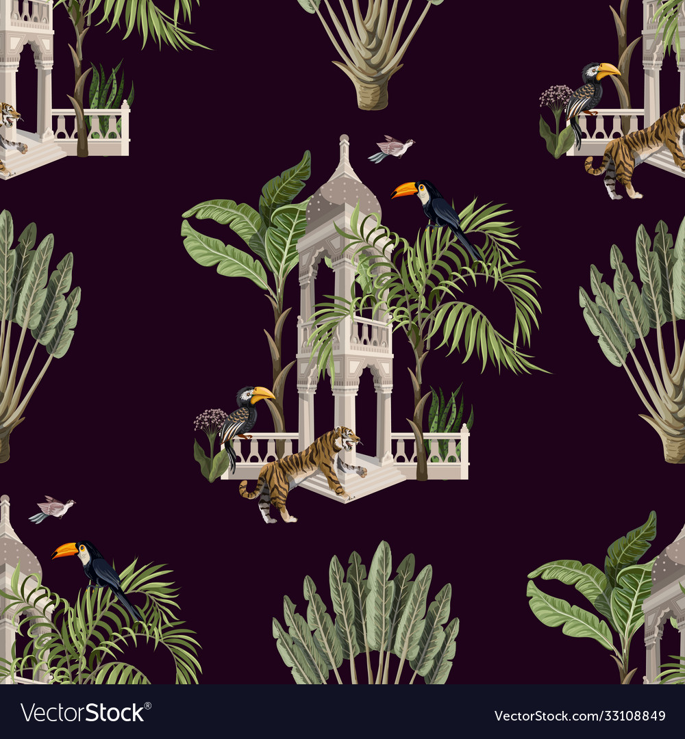 Seamless pattern with ancient arbor and wild Vector Image