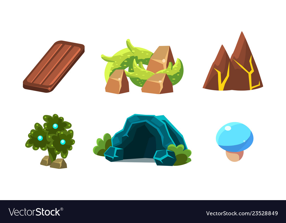 Set cartoon landscape elements vector image Set cartoon landscape elements
