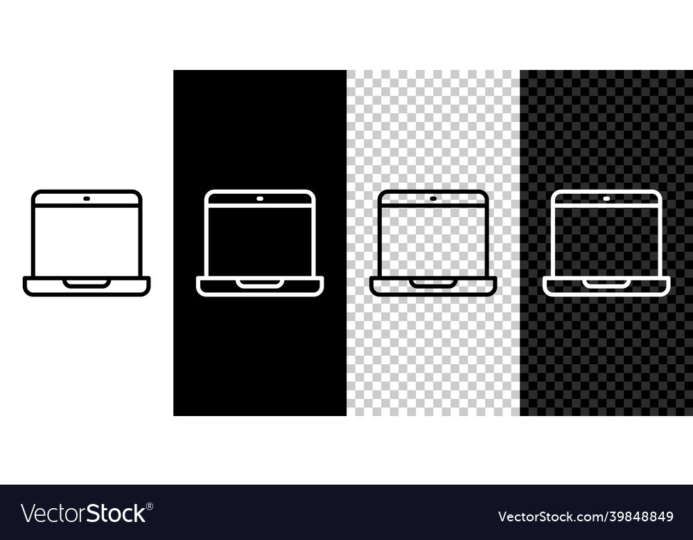 Set line laptop icon isolated on black and white vector image Set line laptop icon isolated on black and white