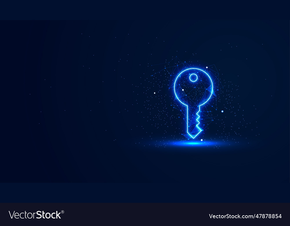 A futuristic glowing key symbol with plexus lines