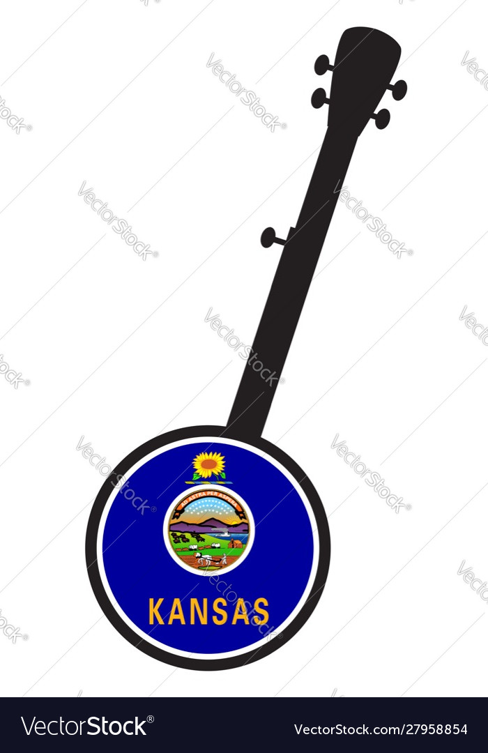 Banjo silhouette with kansas state seal icon