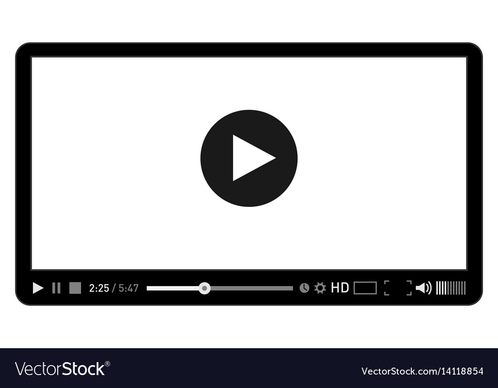 Black And White Video Player Template For Web Vector Image