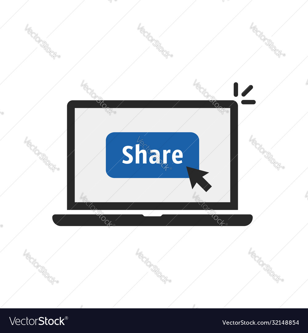 Blue share button on black laptop