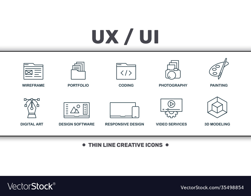 Die Kollektion Design ui und ux set icons umfasst vector image Die Kollektion Design ui und ux set icons umfasst