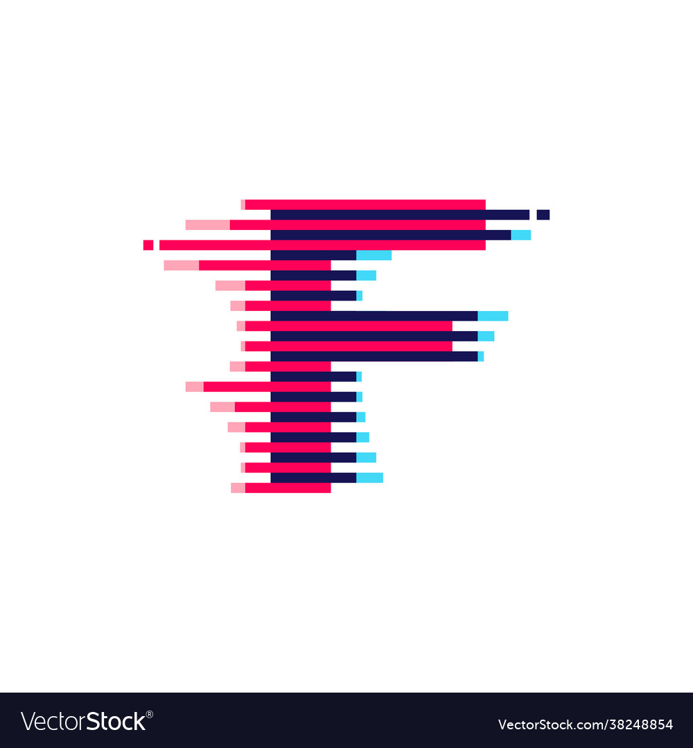 F letter logo with vibrant line glitch effect