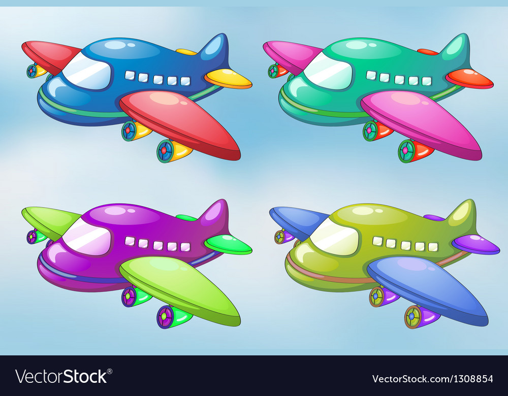 Four toy planes in sky Royalty Free Vector Image