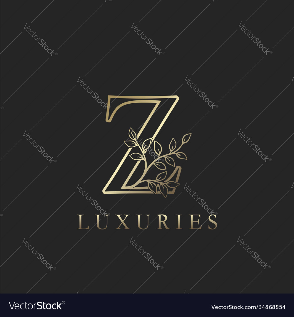 Gold luxury floral leaf initial letter z logo