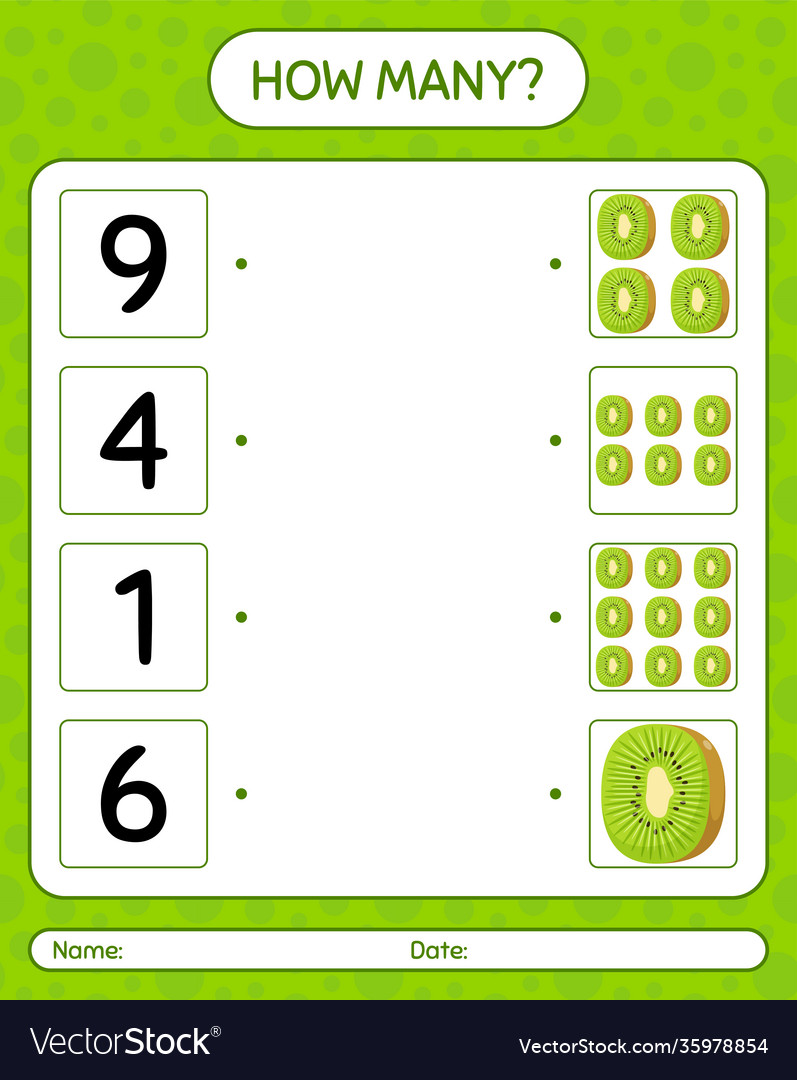 How many counting game with kiwi worksheet vector image How many counting game with kiwi worksheet