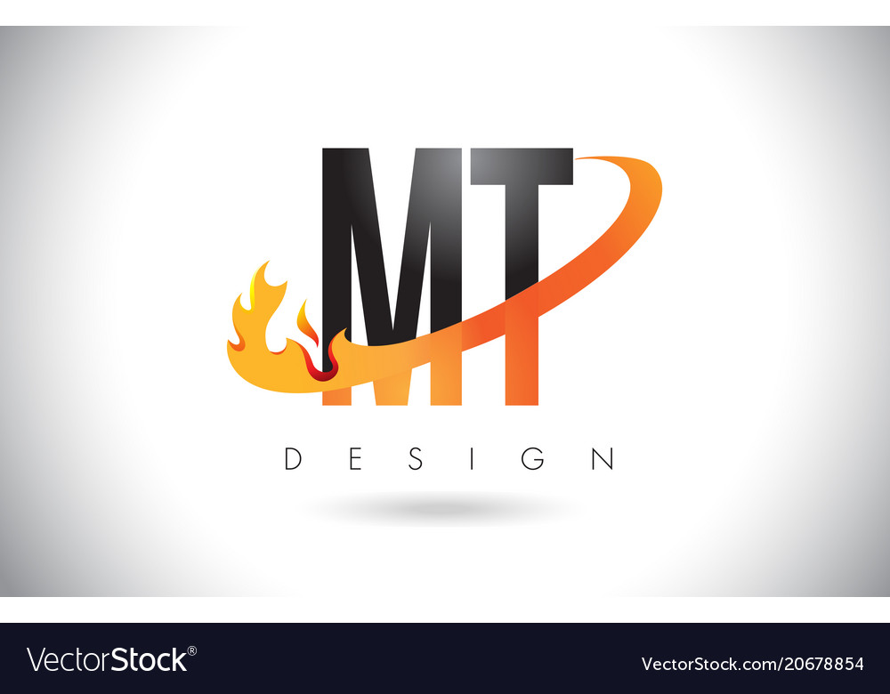 Mt m t letter logo with fire flames design and Vector Image