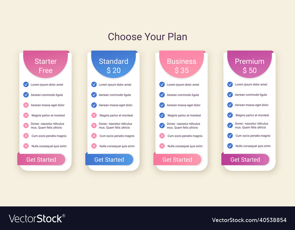 Price table template with 4 columns pricing data vector image Price table template with 4 columns pricing data