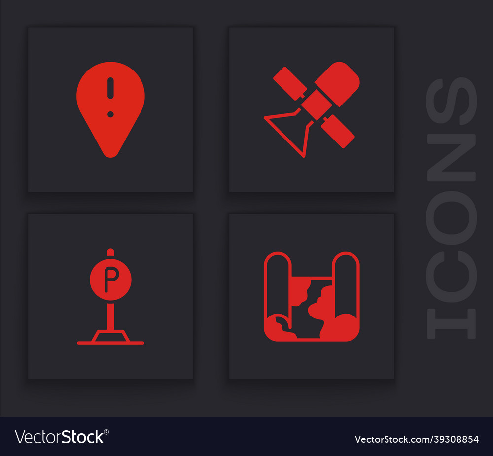 Set folded map location with exclamation mark Vector Image Set folded map location with exclamation mark
