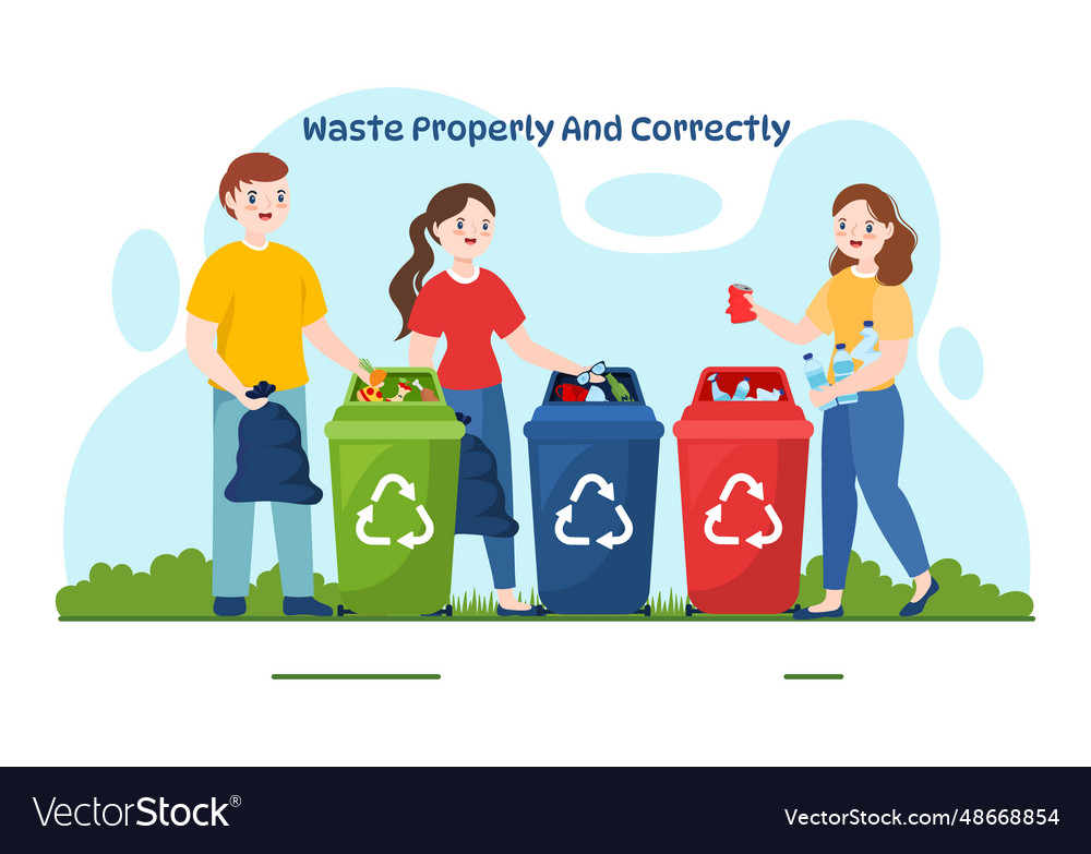 Waste properly and correctly with demonstration vector image Waste properly and correctly with demonstration