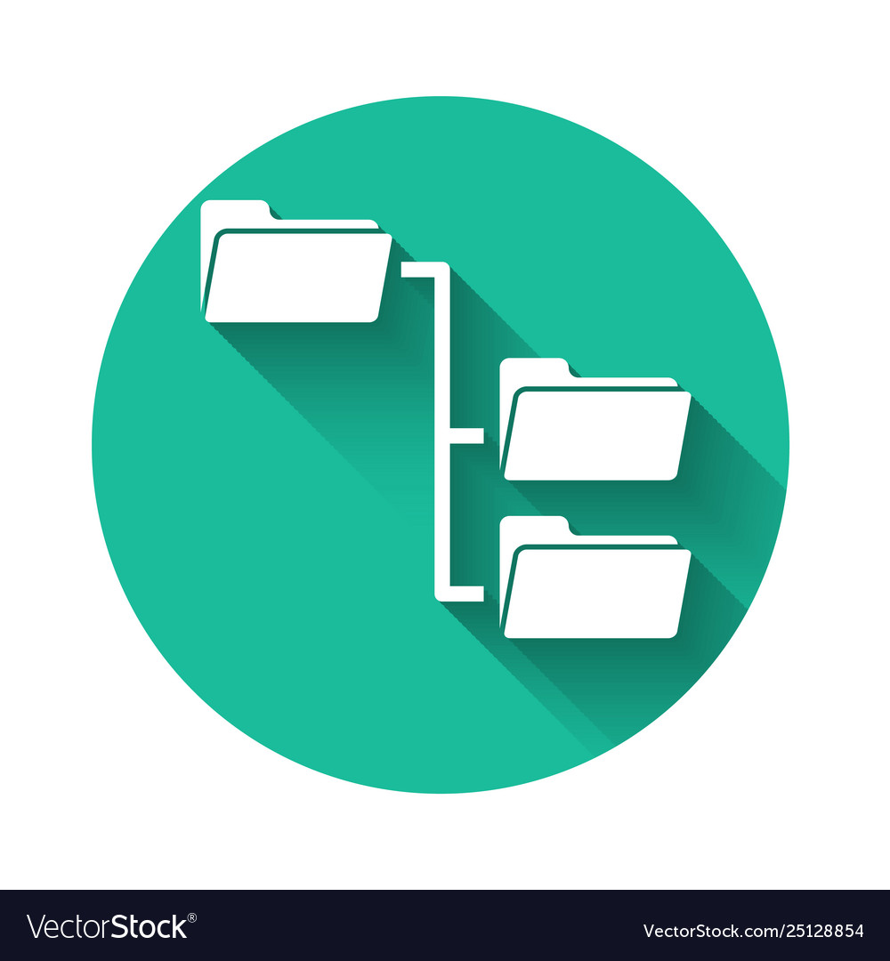 White folder tree icon isolated with long shadow