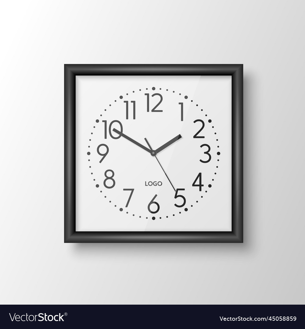 3d realistic black square wall office clock Vector Image
