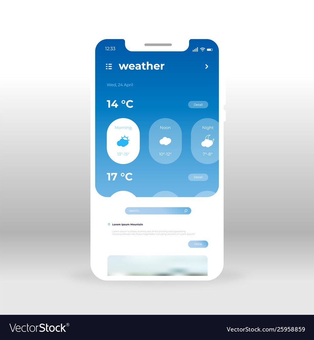 Blue weather information ui ux gui screen vector image Blue weather information ui ux gui screen