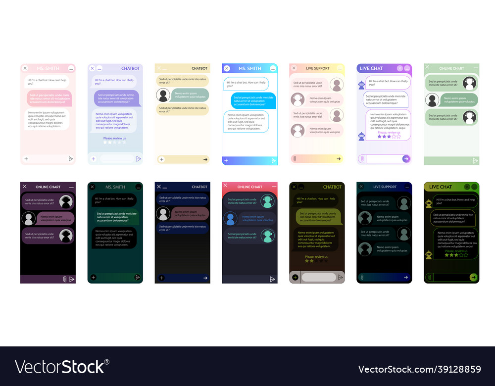 Chatbot window set vector image Chatbot window set