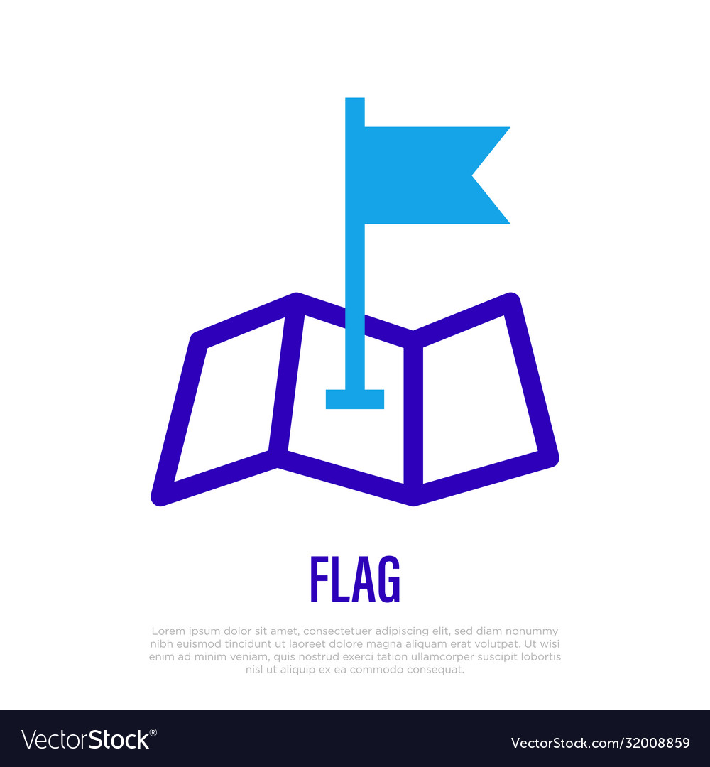 Flag on folded map thin line icon