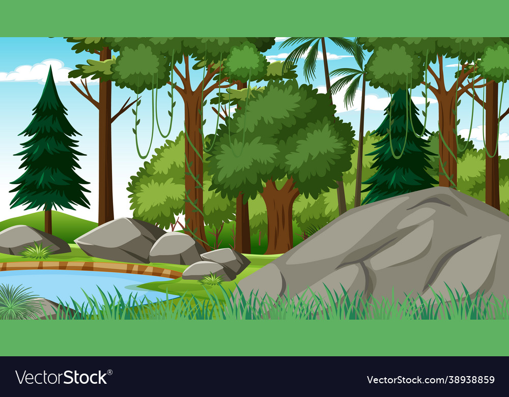Forest at daytime scene with various trees vector image Forest at daytime scene with various trees