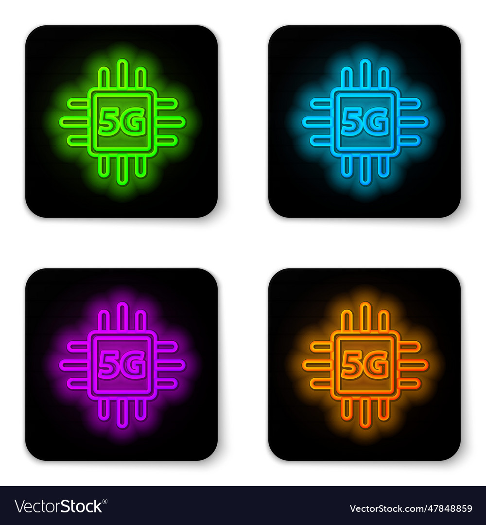 Glowing neon line computer processor 5g vector image Glowing neon line computer processor 5g