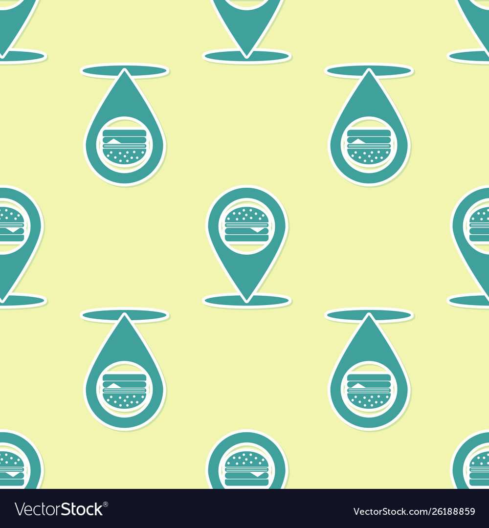 Green map pointer with fast food burger icon